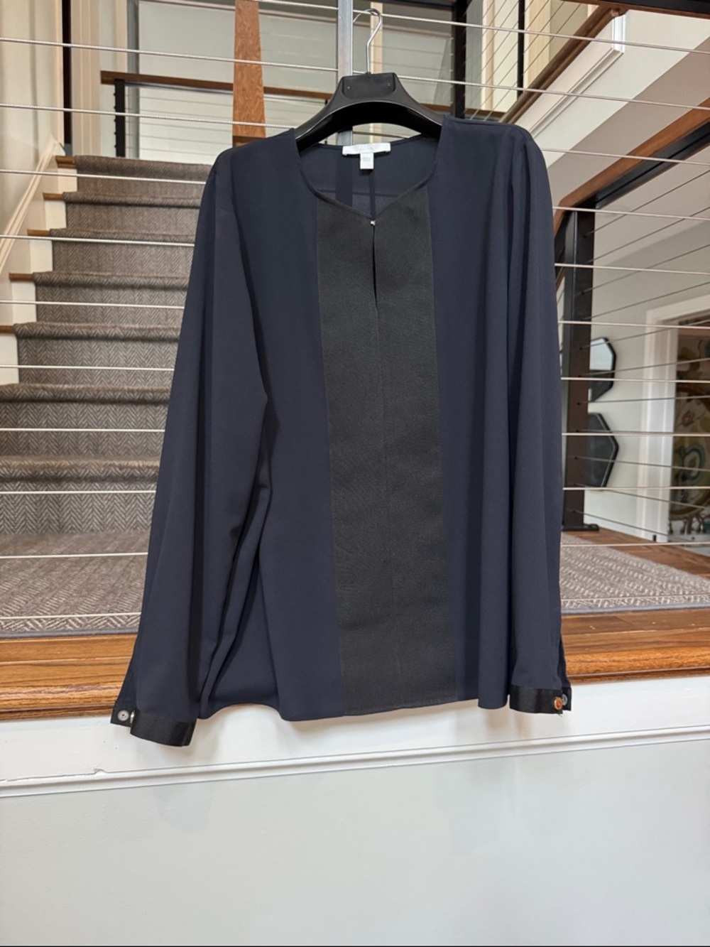 BOSS Navy and Black Long Sleeve Blouse